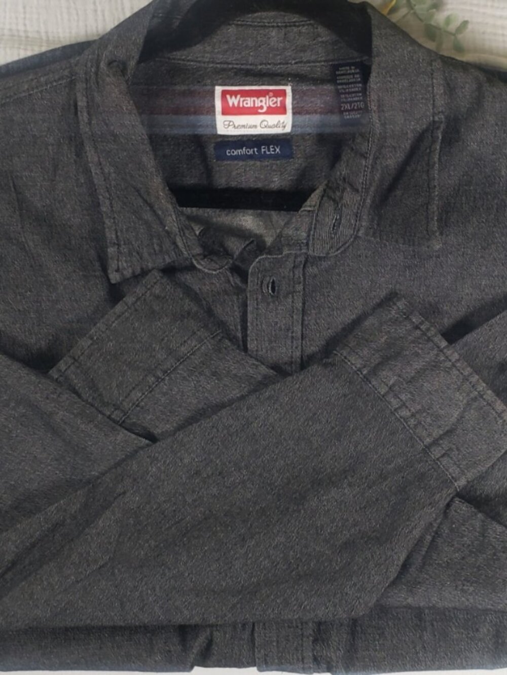 Wrangler Comfort Flex Gray Button Up Shirt NWT Men’s Large Work Western